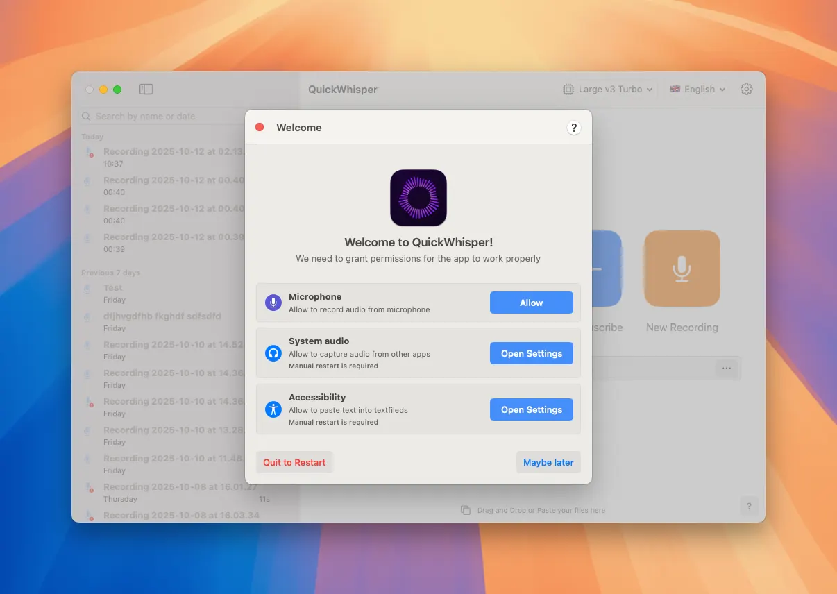 MeetMic 1.14 - Onboarding Permissions Screen