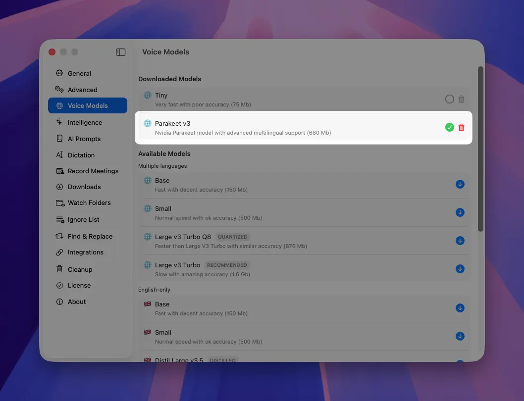 MeetMic 1.17 - New Features\
\
Parakeet v3 (Full Support)