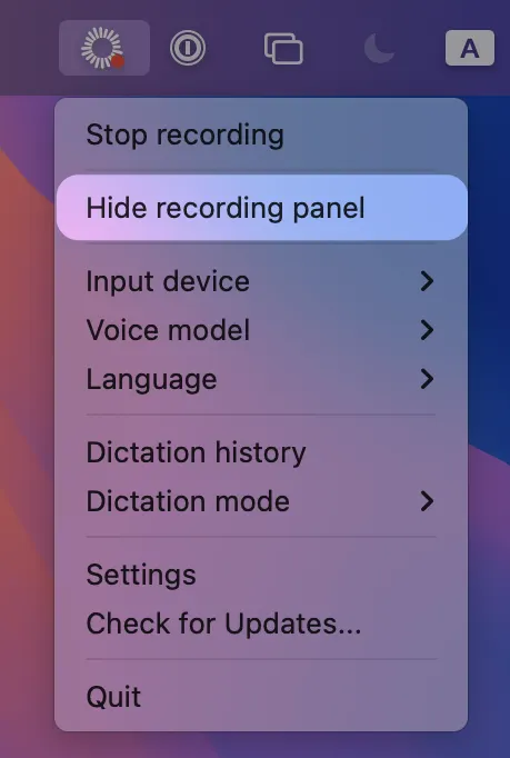MeetMic 1.26 - Hide Recording Panel