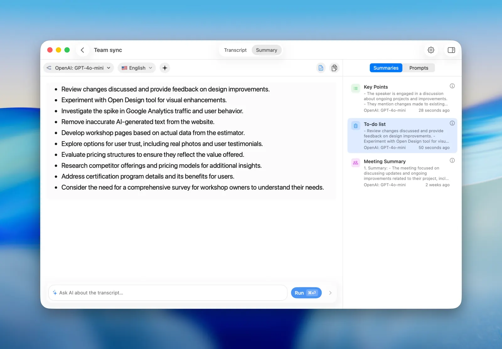 MeetMic 1.31 - Multiple Summaries per Transcript