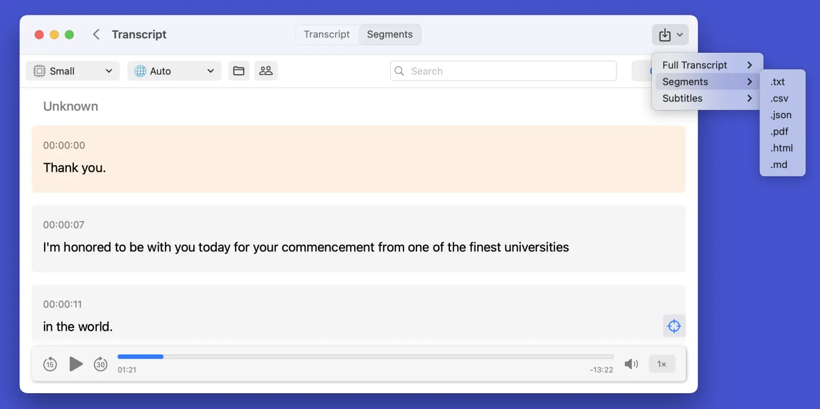 MeetMic 1.5 – Search in Transcripts & Labels - New export formats